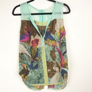 Anthropologie Cynthia Vincent Silk Parrot Tank Mediujm